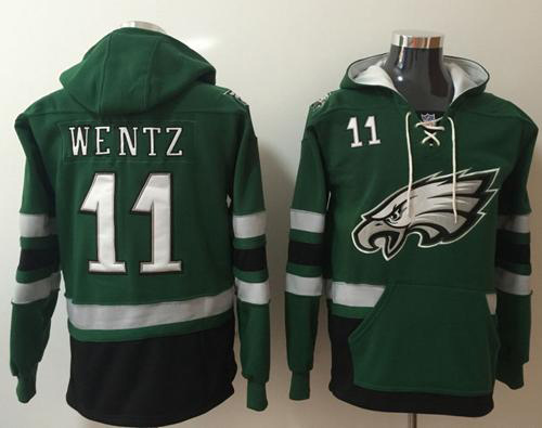 Nike Eagles #11 Carson Wentz Midnight Green/Black Name & Number Pullover NFL Hoodie